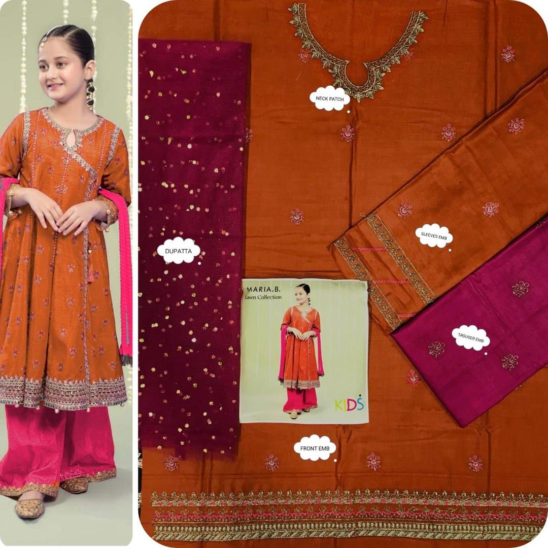 3 Pcs Girl's Lawn Embroidered Unstitched Suit