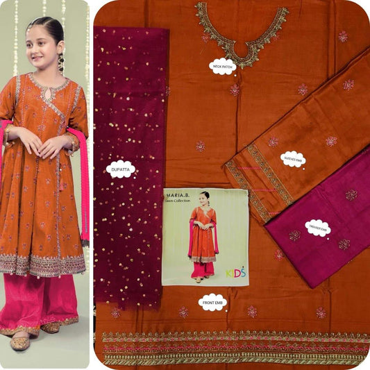 3 Pcs Girl's Lawn Embroidered Unstitched Suit