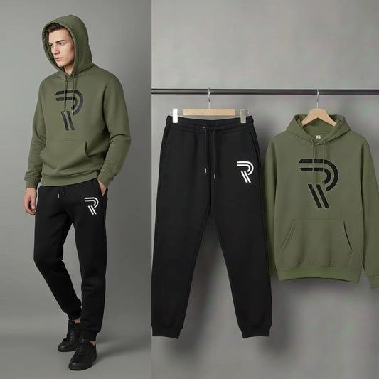 R Cotrast Green Printed Hoodie Track Suit