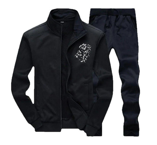 Men's Imported Polyester Plain Zipper Track Suit - 2 Pcs Set in Black